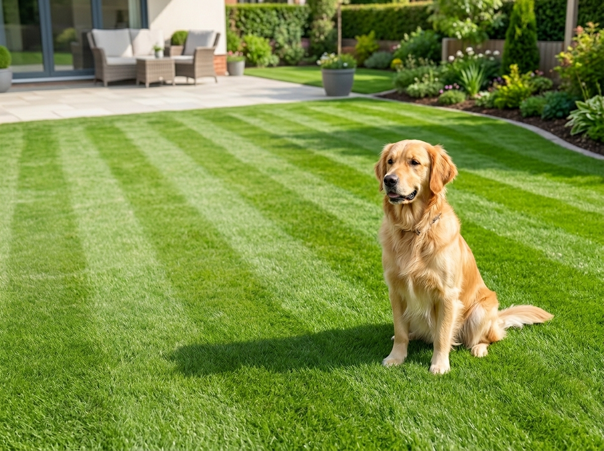 Dog enjoying a clean, well-kept backyard