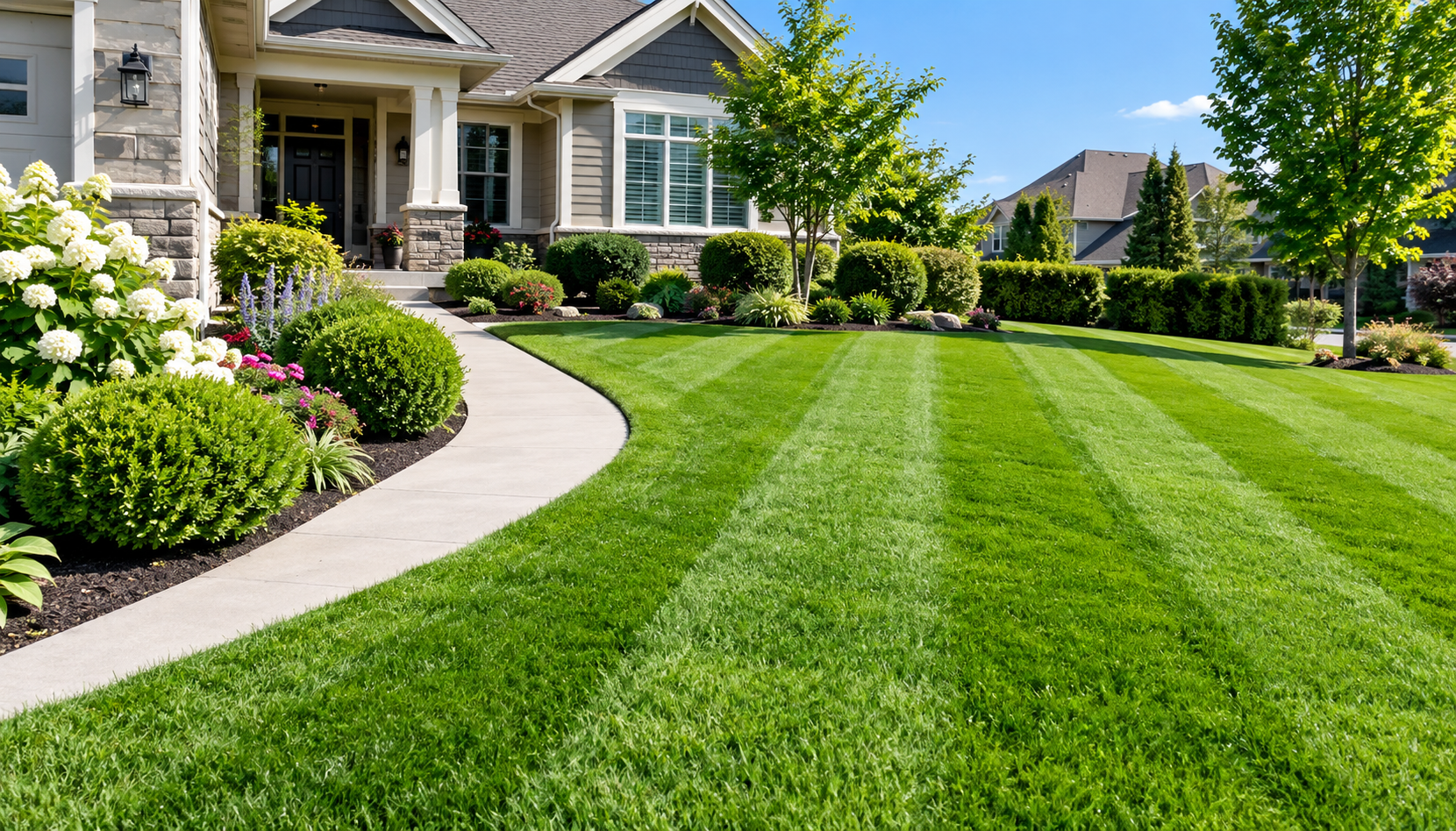 Freshly mowed lawn with clean edging